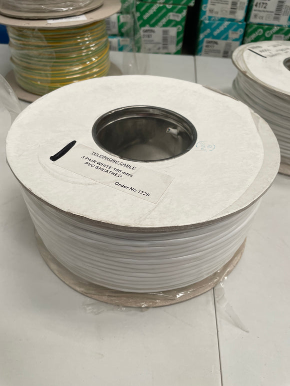 Telephone Cable 3 Pair White PVC Sheathed (100m Roll)