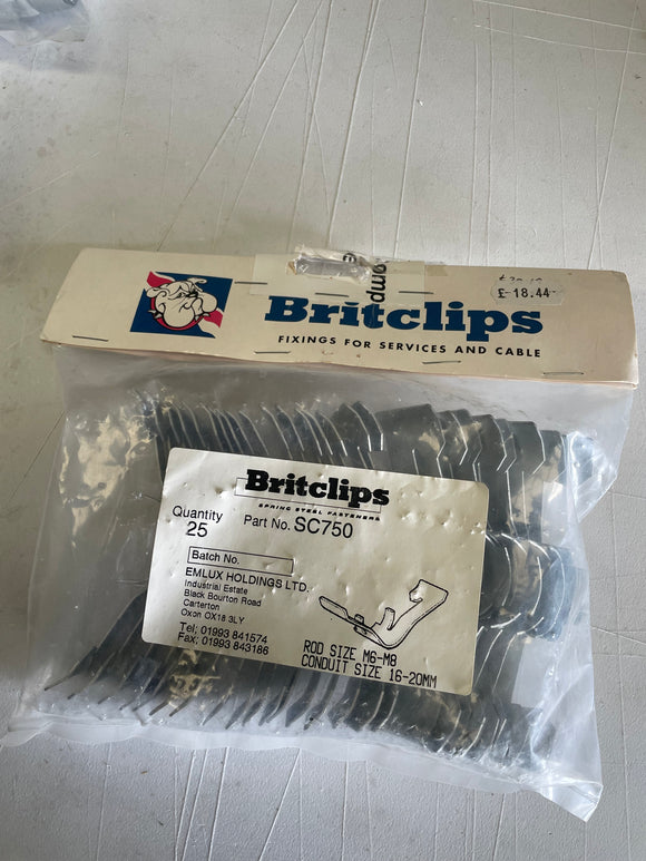 Britclip Cable Clips SC750 / Rod Size M6-M8 Conduit Size 16-20mm (x1) 25 per pack