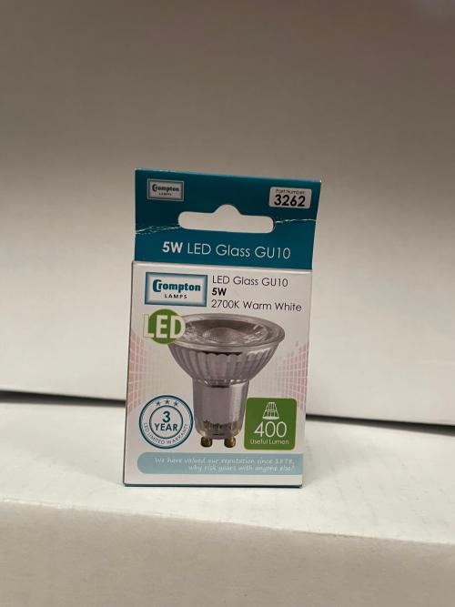 Crompton Lamps 3262 5W LED Glass GU10 400LM Warm White 2700k Light Bulb